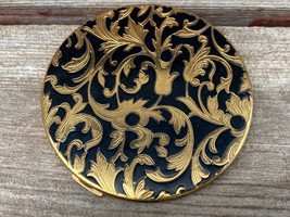 Vtg American Beauty Black Enameled Powder Puff Compact Round - £19.74 GBP