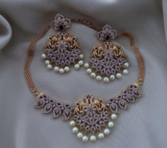 Bollywood Style Indian Gold Plated CZ Pearl Statment Choker Necklace Jewelry Set - £59.85 GBP