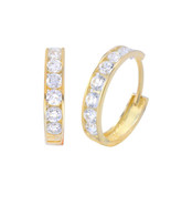 Genuine 14k Yellow Gold 3mm Wide Round-cut CZ Hinged Hoop Earrings-14mm ... - $227.00