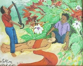 2002 Original LAFORTUNE FELIX Naif Folk Art Vodou Voodoo Haitian Oil Painting - £1,265.48 GBP
