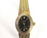VTG Nelsonic Diamond Gold Ladies Watch Black Dial Herringbone Adjustable... - $17.77