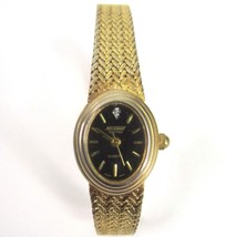 VTG Nelsonic Diamond Gold Ladies Watch Black Dial Herringbone Adjustable Band - £13.89 GBP
