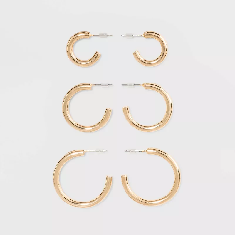 Open Graduated Size Hoop Earring Set 3ct - Wild Fable™ Gold: Nickel-Free... - $239.38 MXN