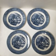 4 Royal China Currier &amp; Ives The Old Grist Mill Dinner Plates 10&quot; Blue W... - £17.30 GBP