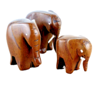 Wooden Carved Elephants Set of Three - £18.64 GBP