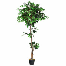5.5-Feet Artificial Ficus Silk Tree Wood Trunks Green Indoor Outdoor Dcor - £71.93 GBP
