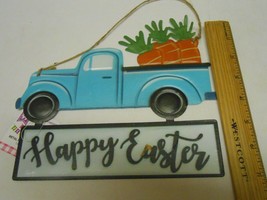 New Happy Easter Metal Truck Tin hanging Sign Decor  - £4.42 GBP