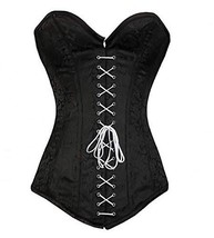 Black White Lace Front Brocade Gothic Burlesque Corset Costume Overbust Bustier - £48.60 GBP