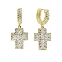 white purple cz cross charm dangle earring gold silver color cubic zirconia ice  - £16.53 GBP
