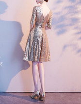 Black Gold Sequin Midi Dress Women Short Sleeve Plus Size Sequin Midi Dress image 11