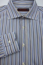 GORGEOUS $395 Etro Milano Blue White Yellow Stripe Dress Shirt Italy 16.... - £56.62 GBP
