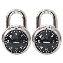 Combination Lock, Stainless Steel, 1 7/8" Wide, Black Dial, 2/Pack - £18.44 GBP
