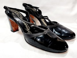 Amano Gala BLACK Patent Leather Ankle Strap Heel Pump Buckle Vintage 7.5... - $35.00