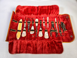 Manicure Grooming Kit Antique Mother Of Pearl handle travel Roll 14pc - £26.83 GBP