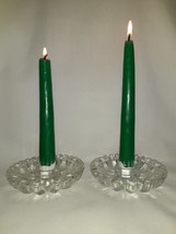 Set of 2 Vintage  Clear Glass Sunflower Taper Candle Holders - $10.00