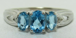 10K White Gold 3 Oval Sky Blue Topaz Ladie&#39;s Ring Sz 6.75 Diamond .41tcw 2.2g  - £93.96 GBP