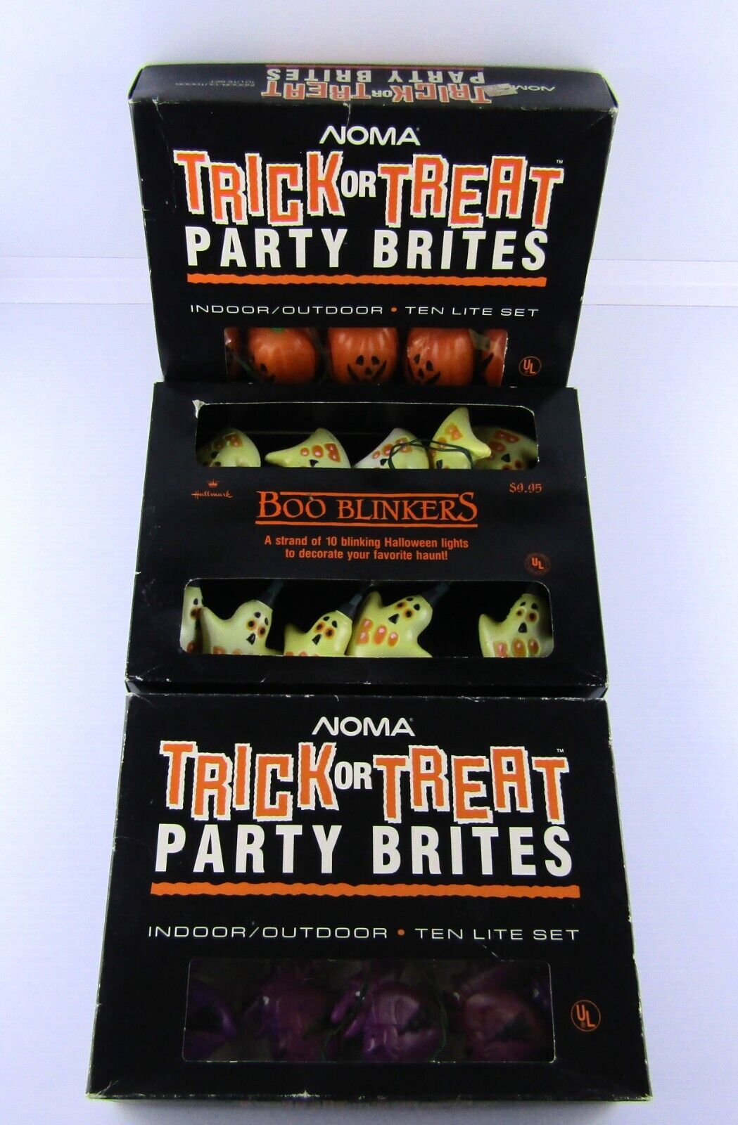 Lot of 3, 1989 Halloween Party Lights Noma, Witch, Boo Blinkers, Pumpkins VTG - $42.82