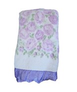 Vintage Floral Roses Fleece Twin Blanket Satin Trim Offwhite Pink Purple... - $57.87