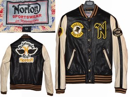 Norton Men&#39;s Leather Biker Jacket M NR01 T3G - £245.61 GBP