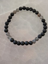 Black Moonstone and Lava rock  6mm. bead stretch bracelet size 7.5in. - $18.00