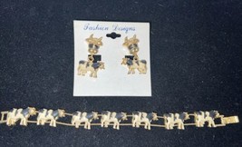 Cow Bovine Set Slider Charm Bracelet and Earrings Vtg - $25.00