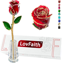 Lovfaith Valentines Day Real Rose Dipped 24K Gold with Crystal Stand, Best Origi - £73.16 GBP