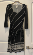 Max Studio Faux Wrap Side Tie Dress Size S Black White Long Sleeve Stretch - $290.98 MXN