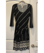 Max Studio Faux Wrap Side Tie Dress Size S Black White Long Sleeve Stretch - $15.79