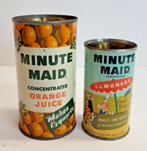 Vintage 1950’s Minute Maid Lemonade &amp; Orange Juice Empty Tin Cans Great Graphics - £46.51 GBP
