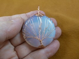 (j472-41) white Opalite Tree of Life circle gemstone wrapped wired pendant - £19.42 GBP