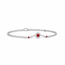 Authenticity Guarantee 
Angara Natural 3mm Ruby Chain Bracelet in 14K White G... - £611.44 GBP