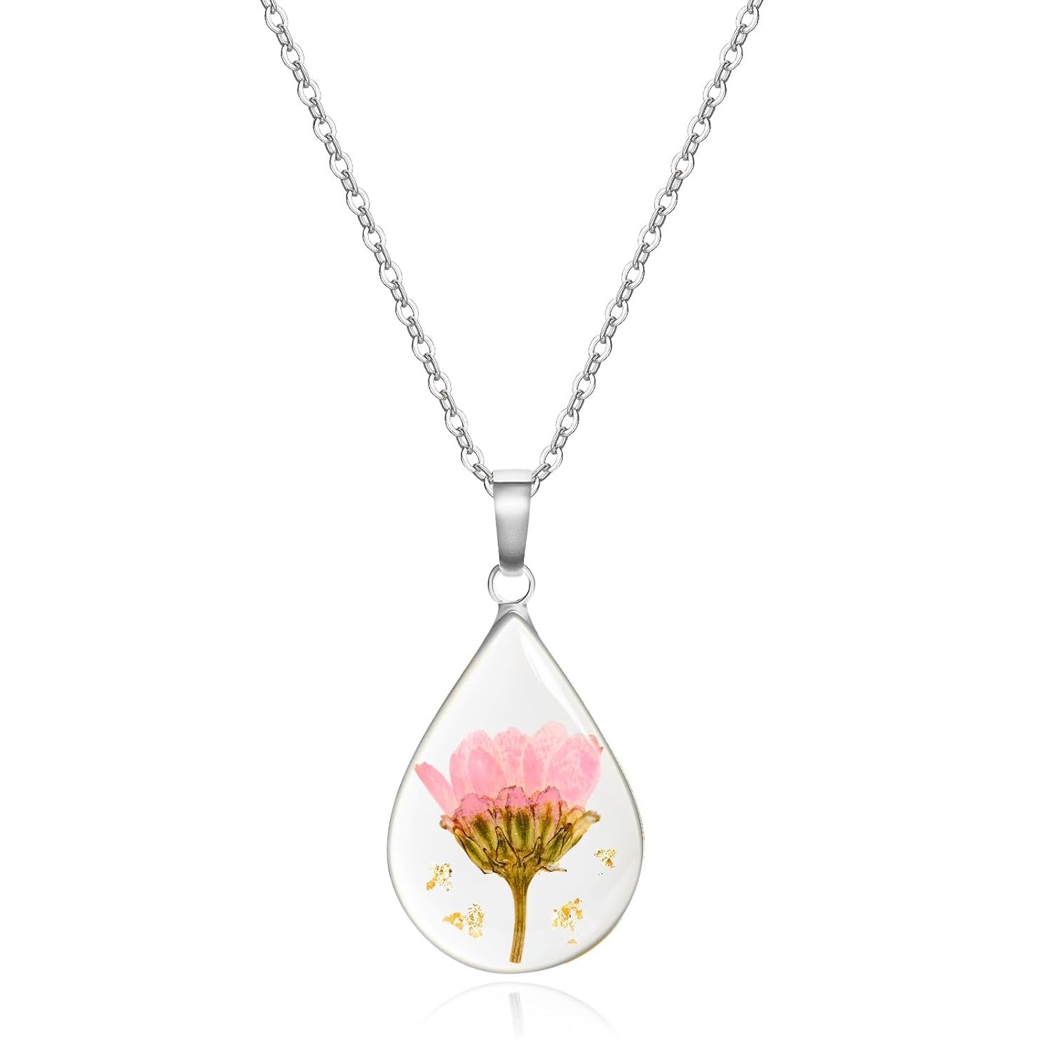 Primary image for Silver Necklace for Women Birth Flower Necklace Aster September Month Real Flowe