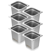 VEVOR 6 Pack Hotel Pans, 1/6  Size Anti-Jam Steam Pan, Stainless Steel, ... - $35.99