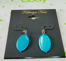 Katheryn Kent Silver Tone French Wire Drop Blue Oval Stone Earrings - £9.95 GBP