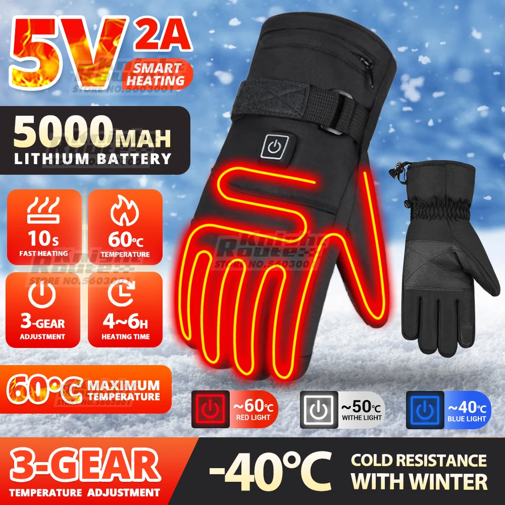 Winter Heated Gloves Thermal Motorcycle Electric Heating Gloves Skiing Moto Ski - £28.96 GBP+