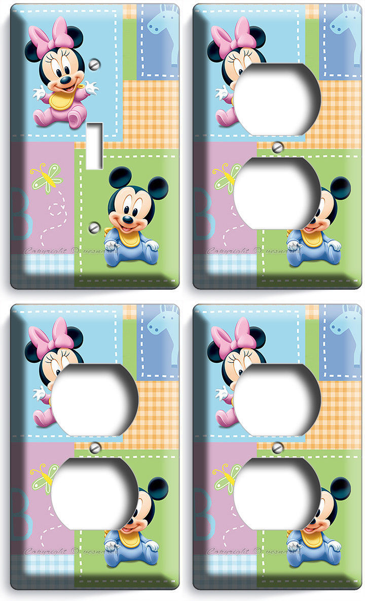 BABY MICKEY MINNIE MOUSE NURSERY LIGHT SWITCH 3 OUTLET PLATES NEW GIRL BOY ROOM