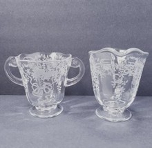 Fostoria Corsage Clear Etched Glass Creamer and Sugar Set - £16.25 GBP