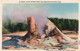 Giant Geyser Cone Unposted Linen Postcard Yellowstone National Park - £7.72 GBP