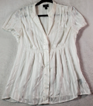 Mossimo Blouse Top Juniors Size Large White Polyester Short Casual Sleeve V Neck - £5.86 GBP
