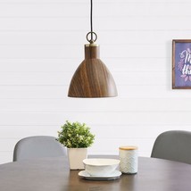 Zenta 1-Light Simulated Wood and Antique Bronze Finish Pendant - £18.77 GBP