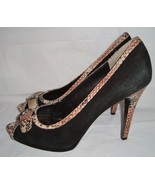 Nine West Popicono Black Suede Snakeskin Open Toe Heels Peep Toe Pumps 10 - $31.64