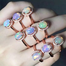 New Colorful Oval Fire Natural Opal Ring for Women White Crystals Zircon Engagem - £39.44 GBP