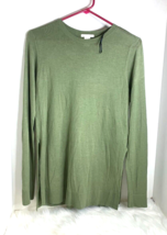 H &amp; M Womens Sz XS Green Lightweight Sweater Crewneck Side Slits Long Sleeve - £11.83 GBP
