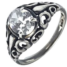Beautiful Sterling Silver Ring Size 7 Vintage Kabana White Topaz Scrollwork - £43.86 GBP