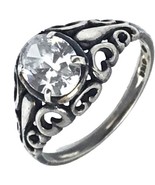 BEAUTIFUL STERLING SILVER RING SIZE 7 VINTAGE KABANA White Topaz SCROLLWORK - £43.45 GBP