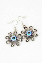 Flower Glass Cobalt Blue Infinite Eye Evil Eye Silver Plate Dangle Earrings - £4.73 GBP