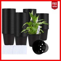 0.5 Gallon Black Plastic Seedling Pots - 110 Pack with Labels and Draina... - $668.91 MXN