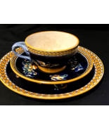 Antique set beautiful Gien France Renaissance Fond Blue Cup And Saucer a... - £121.23 GBP