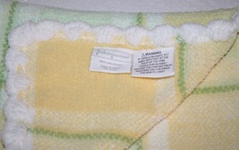 First Impressions Plaid Chenille Baby Blanket Green Yellow White Scalloped Edge - £20.50 GBP