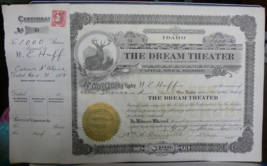 1919 STOCK CERTIFICATE OF COEUR D&#39;ALENE THE DREAM THEATER PRESIDENT N. E... - $19.59